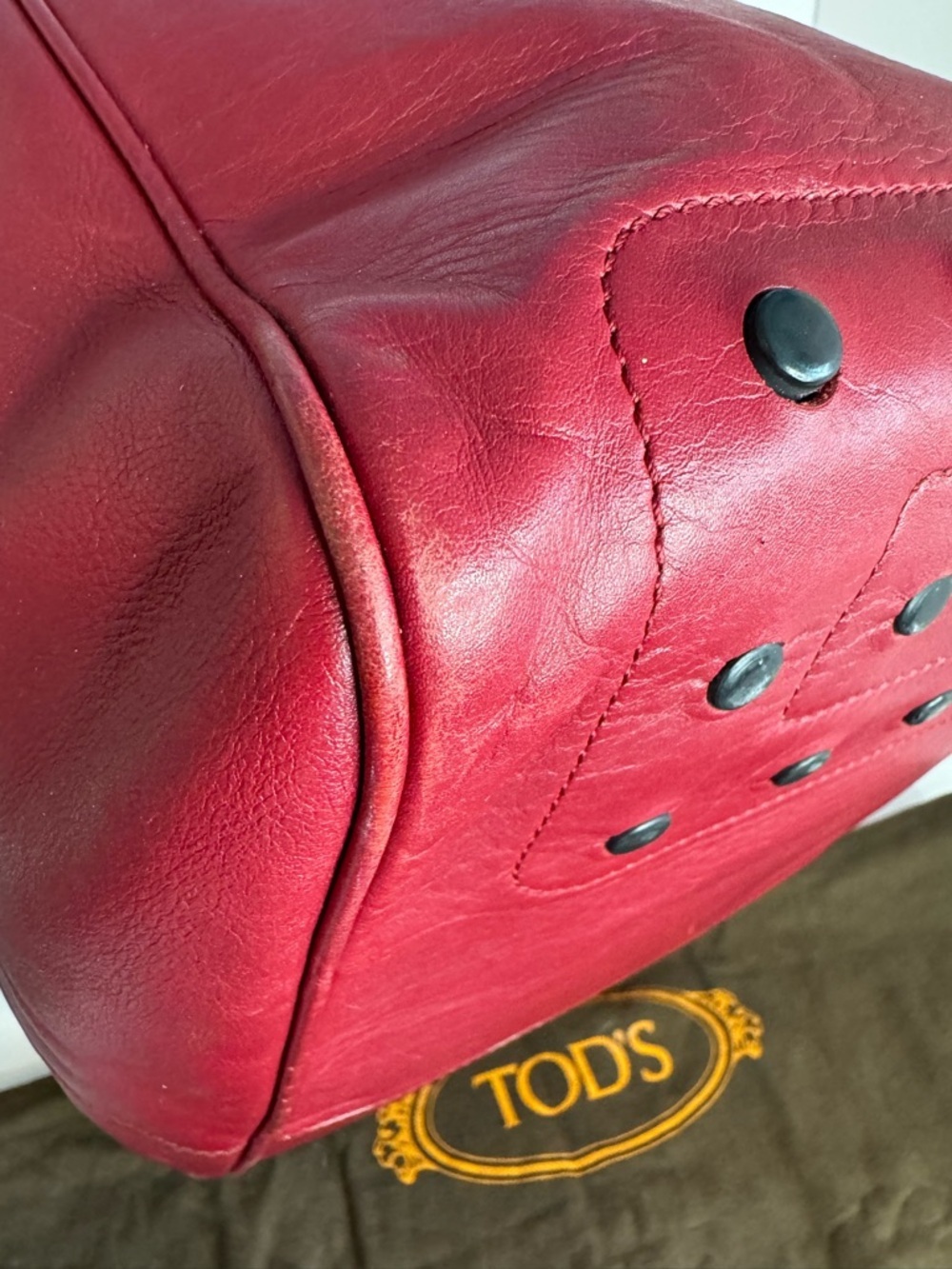 #282 Tod's Burgandy Large Leather Hobo Shoulder Bag w/ Dust Bag - Picture 10 of 17